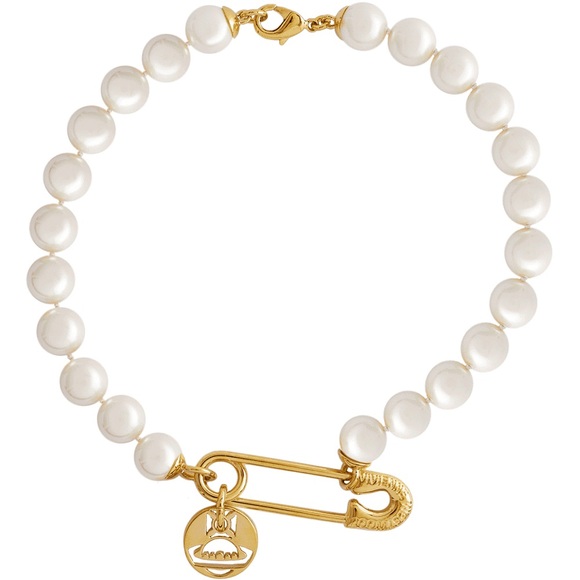 Vivienne Westwood Imogene Safety Pin Pearl Necklace Gold - Picture 1 of 3